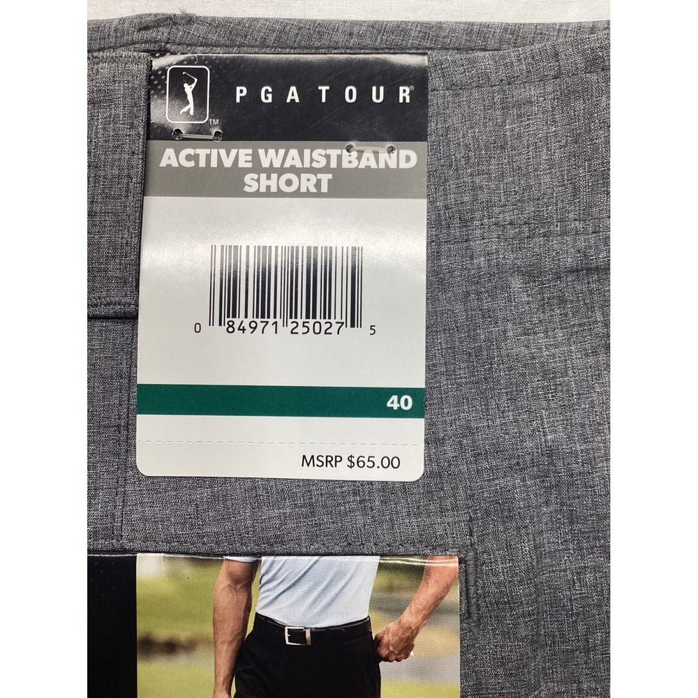 PGA TOUR Mens Active Waistband Golf Shorts Grey Stretch Accessory Pocket Size 40 - Picture 4 of 6